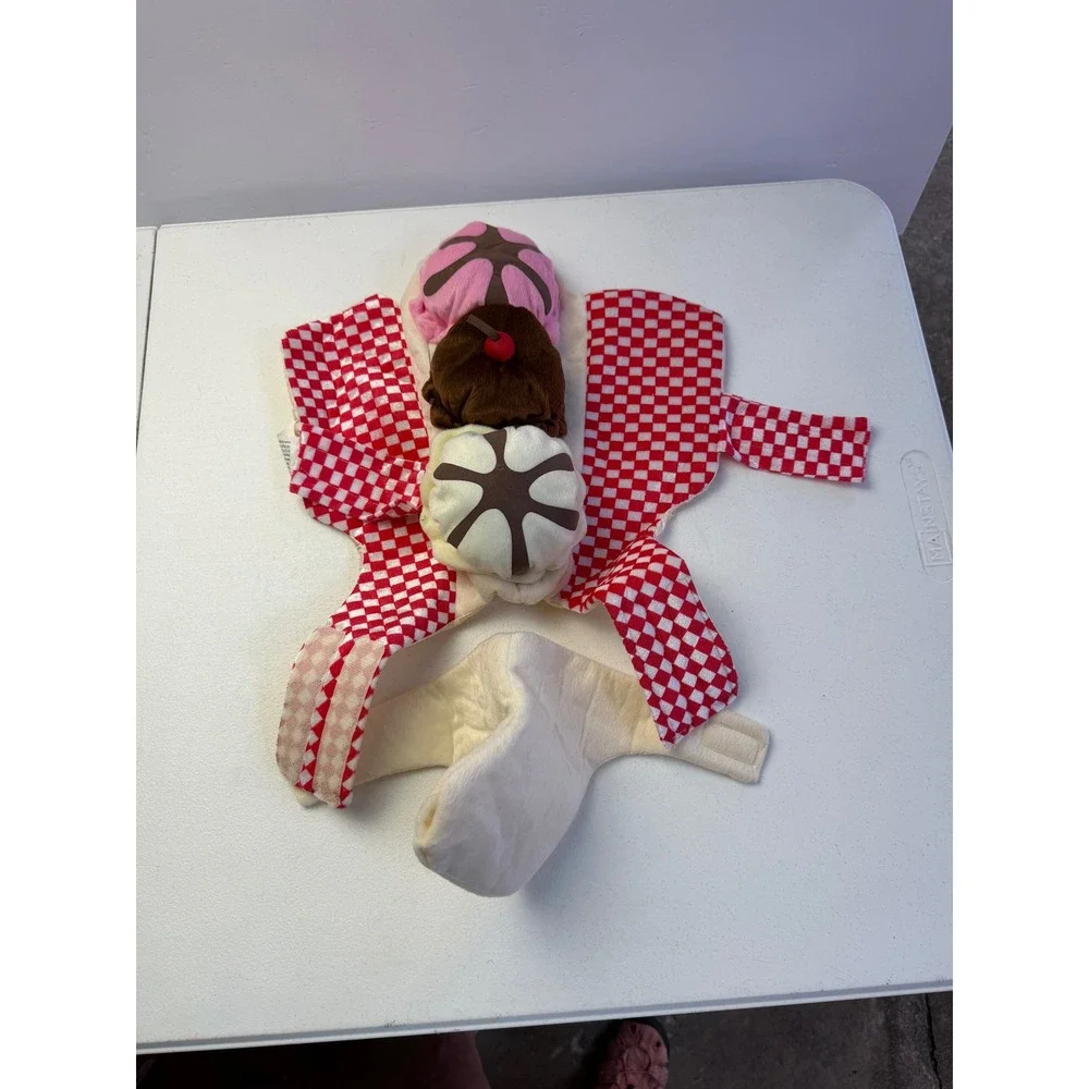 Small Ice Cream Sundae Pet Dog Costume Red White Checkered Halloween Whimsical